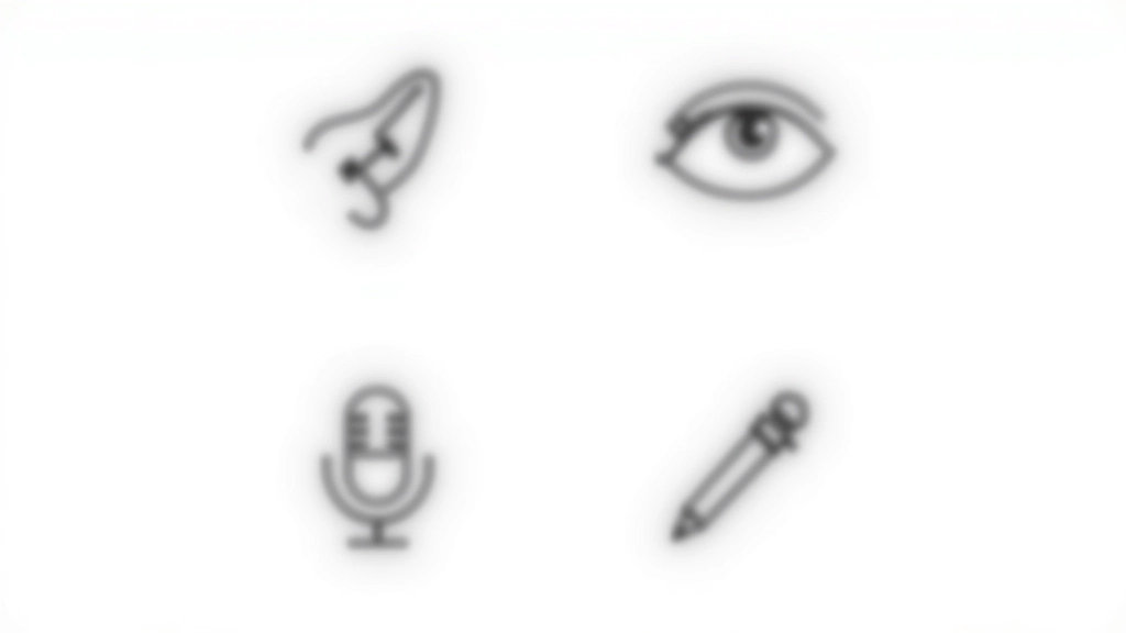 Vier verschillende toetsen voor Nederlands staatsexamen: luisteren, lezen, spreken en schrijven met visuele iconen